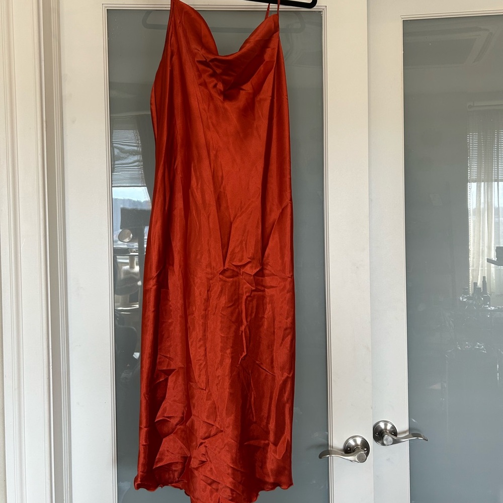 Orange drape neck slip dress